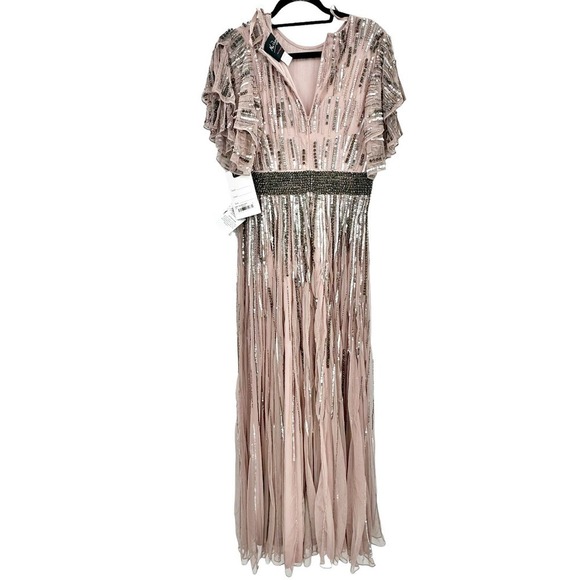 Mac Duggal Embellished Full Length Layered Sleeve Gown Dress Rose Pink SZ 8 NWT - Picture 5 of 13